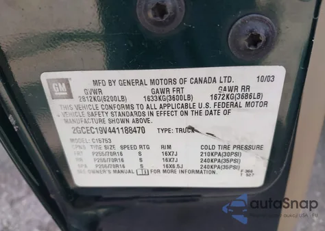 2004 Chevrolet Silverado 1500 Ls z USA, uszkodzony, nr VIN 2GCEC19V441188470